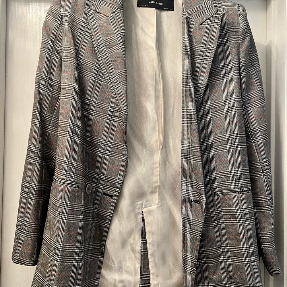 Zara Black and White Checkered Blazer